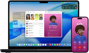 14" MacBook Pro und iPhone 16 – das iPhone ruft einen Kontakt namens Luis an, während das MacBook Pro denselben Anruf in der Telefon App anzeigt