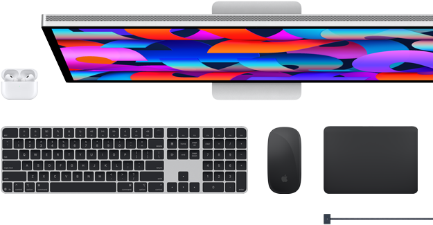 Mac Zubehör: AirPods, Studio Display, Magic Keyboard, Magic Mouse, Magic Trackpad, MagSafe Ladekabel in Space Schwarz